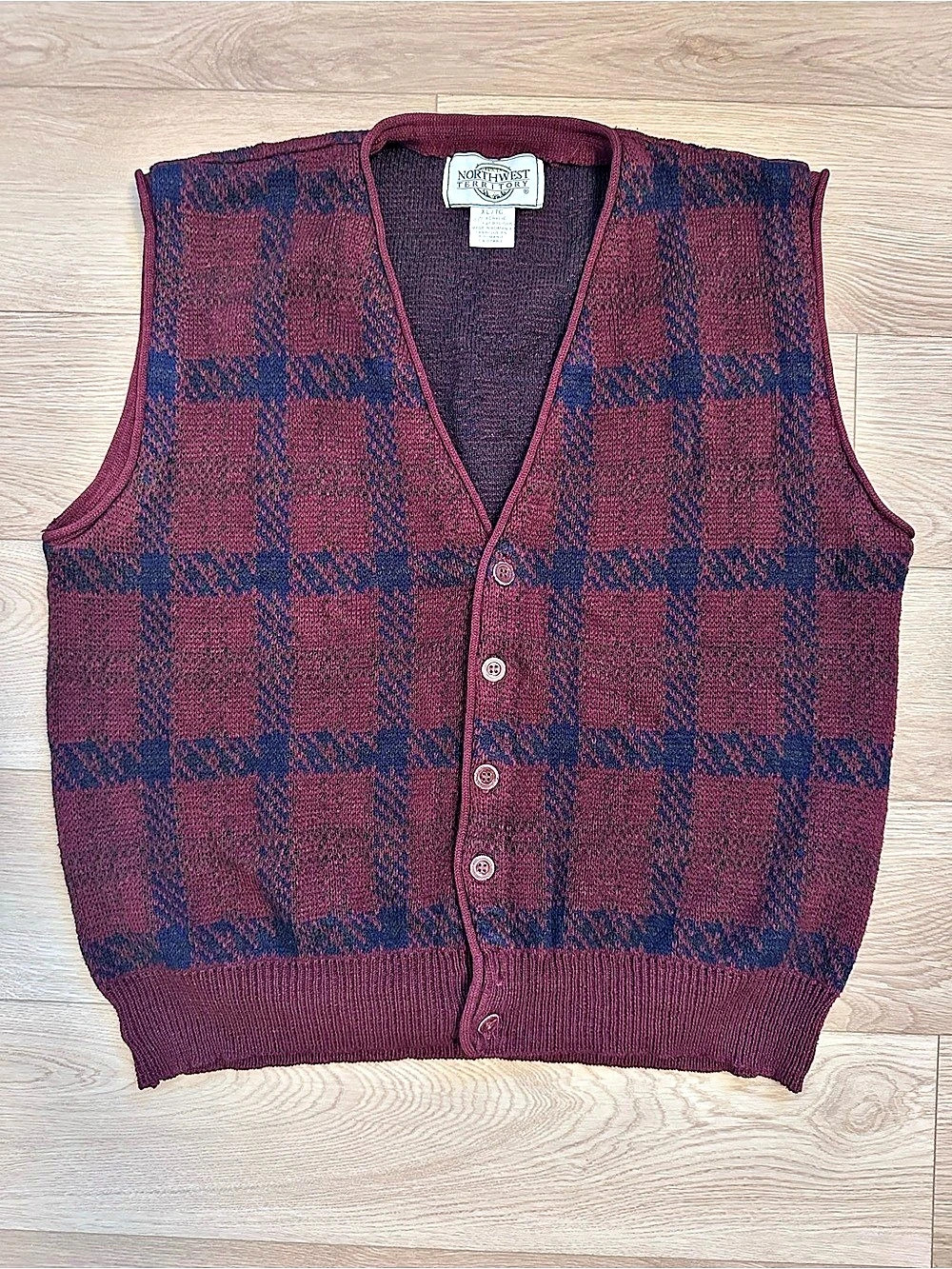 Vintage Northwest Territory Knit Plaid Button Vest #C0053